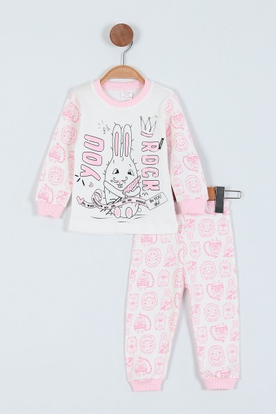Pembe (1-3 Yaş) Tavşan Baskılı Kız Çocuk Pijama Takım 219642