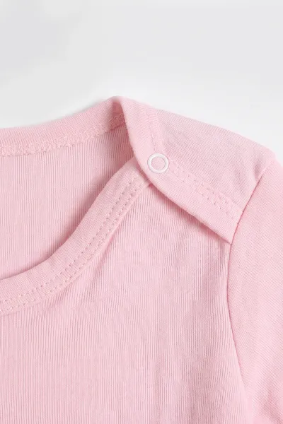 Pembe (1-3 Yaş)  Uzun Kollu  Düz Bebek & Çocuk Çıtçıtlı Badi 480305
