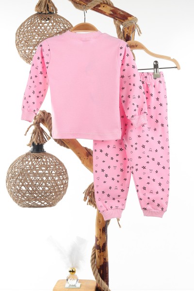 Pembe (1-3 Yaş) Yıldız Taçlı Baskılı Kız Çocuk Pijama Takım 137404