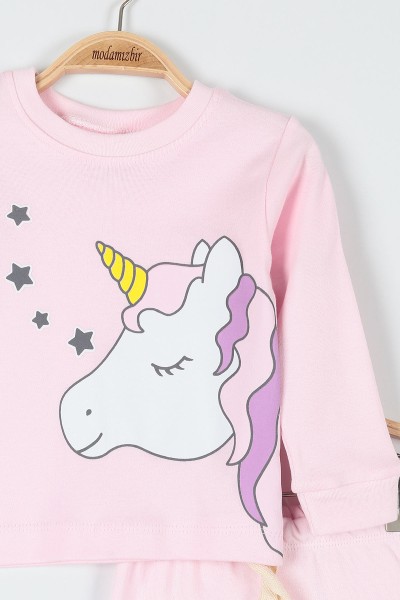 Pembe (1-3 Yaş) Yıldızlı At Baskılı Kız Bebe Pijama Takım 181904