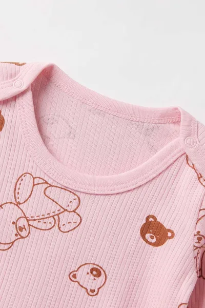 Pembe (1-3 Yaş)Ayıcık  Baskılı Uzun Kollu Raporlu Bebek & Çocuk Çıtçıtlı Badi 480300