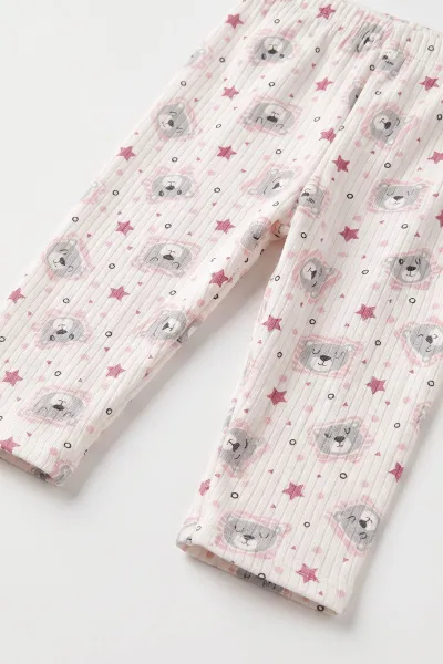 Pembe (1-3 Yaş)Ayıcık Desenli Çocuk Raporlu Pijama Takımı 477379