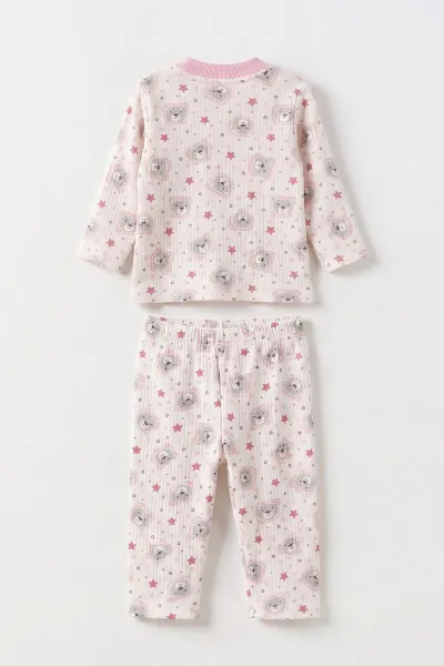 Pembe (1-3 Yaş)Ayıcık Desenli Çocuk Raporlu Pijama Takımı 477379