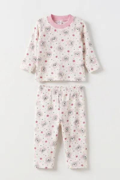Pembe (1-3 Yaş)Ayıcık Desenli Çocuk Raporlu Pijama Takımı 477379