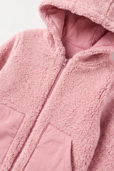 Pembe (1-4 Yaş) Astarlı Kapüşonlu Peluş Kız Çocuk Hırka 495800