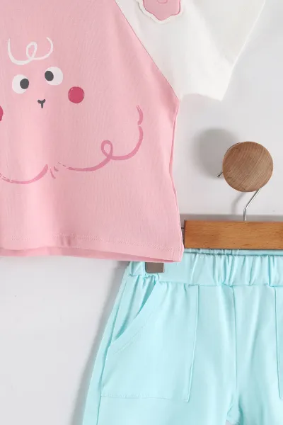 Pembe (1-4 Yaş) Baskılı Figürlü Şortlu Kız Çocuk Takım 464360