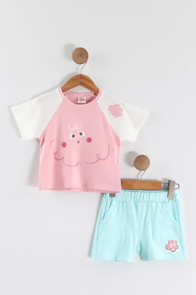 Pembe (1-4 Yaş) Baskılı Figürlü Şortlu Kız Çocuk Takım 464360
