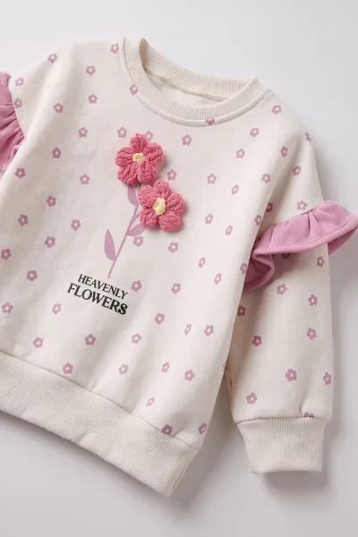 Pembe (1-4 Yaş) Çiçek Baskılı 3 İp Şardonlu Kız Çocuk&Bebek Kışlık Takım 490145