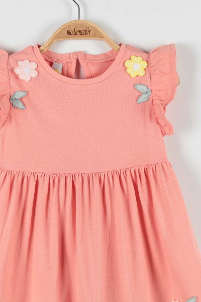 Pembe (1-4 Yaş) Çicek Motifli Kol Fırfırlı Kız Çocuk Elbise 169987