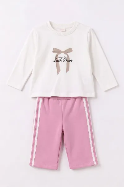 Pembe (1-4 Yaş) Fiyonk Baskılı  Badili Bow Girl  Nakışlı Ceketli Alt Şardonlu   Kız Çocuk&Bebek 3'lü Takım 495284