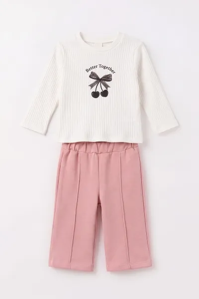 Pembe (1-4 Yaş)  Fiyonk Baskılı  Badili  Peluş Pançolu Alt Şardonlu   Kız Çocuk&Bebek 3'lü Takım 495295