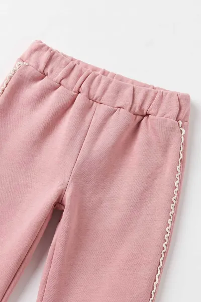 Pembe (1-4 Yaş)   Fiyonk Nakışlı Badili  Peluş Ceketli Alt Şardonlu   Kız Çocuk&Bebek 3'lü Takım 495300