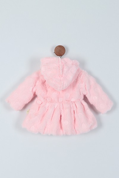 Pembe (1-4 Yaş) Fiyonk Peluş Motifli Düğmeli İçi Kürklü Mont 216849