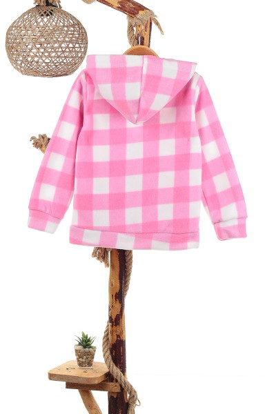 Pembe (1-4 Yaş) Kare Desenli Fermuarlı Çocuk Polar Hırka 140606