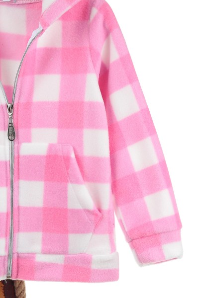 Pembe (1-4 Yaş) Kare Desenli Fermuarlı Çocuk Polar Hırka 140606