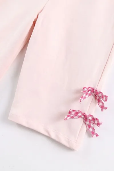 Pembe (1-4 Yaş) Kareli Fiyonk  Nakışlı   Sweatli  2 İp Kız Çocuk&Bebek 2'li Takım 495250