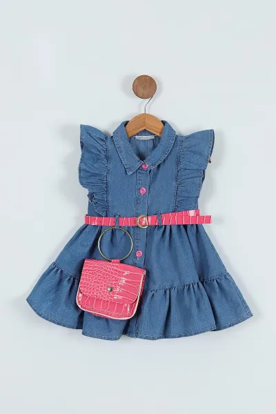 Pembe (1-4 Yaş) Leopar Desenli Çanta Kemerli Kız Çocuk Elbise 268260