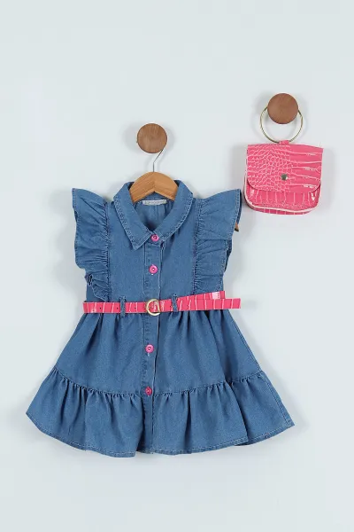 Pembe (1-4 Yaş) Leopar Desenli Çanta Kemerli Kız Çocuk Elbise 268260