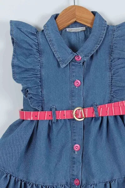 Pembe (1-4 Yaş) Leopar Desenli Çanta Kemerli Kız Çocuk Elbise 268260