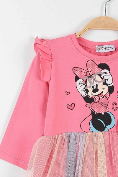 Pembe (1-4 Yaş) Minnie Mouse Baskılı Kız Çocuk Elbise 174907