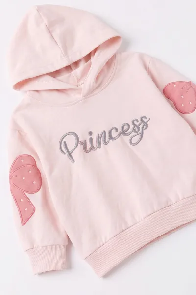 Pembe (1-4 Yaş) Princess Nakışlı Kapüşonlu Sweatli  2 İp Kız Çocuk&Bebek 2'li Takım 495244