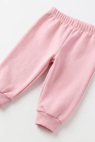 Pembe (1-4 Yaş)  Yaka Çiçek Baskılı 3 İp Şardonlu Kız Bebek&Çocuk Kışlık Takım 498074