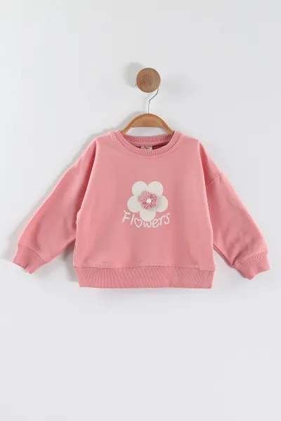 Pembe (1-4 Yaş)Çiçek Motifli Kız Çocuk Sweatshirt 432891