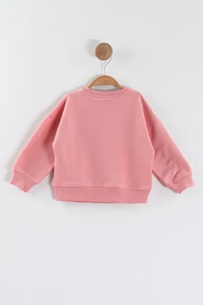 Pembe (1-4 Yaş)Çiçek Motifli Kız Çocuk Sweatshirt 432891