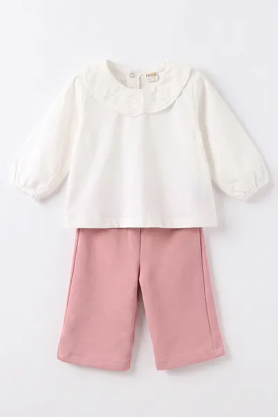Pembe (1-4 Yaş)Dantel Aksesuarlı Peluş Yelekli Alt Şardonlu  Kız Çocuk&Bebek 3'lü Takım 495197