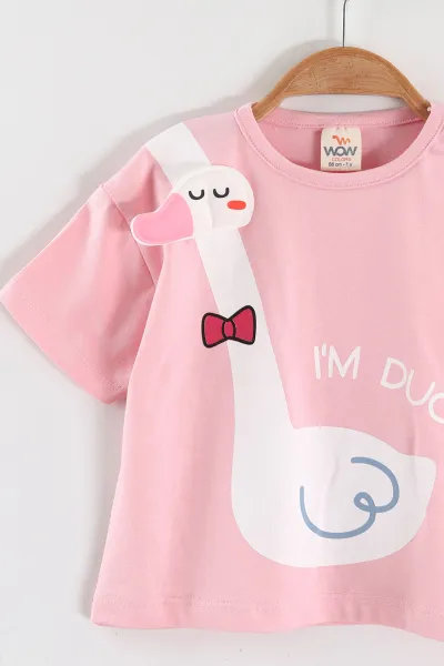 Pembe (1-4 Yaş)Duck Baskılı Şortlu Kız Çocuk Takım 464266