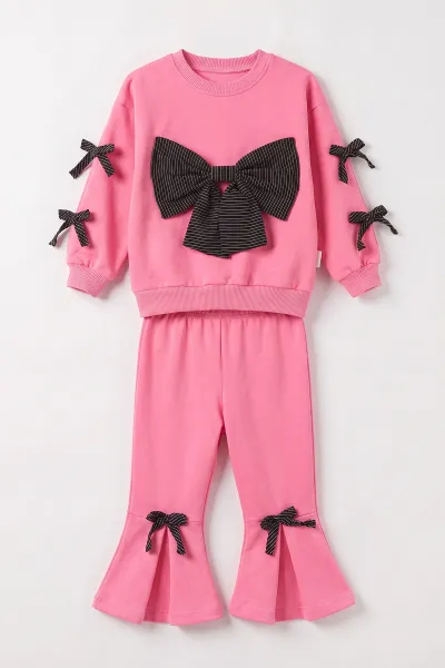 Pembe (1-4 Yaş)Önü Ve Kolları Fiyonklu Altı İspanyol Kız Çocuk Takım 476665