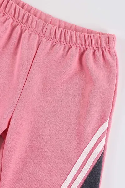 Pembe (1-4 Yaş)Over Baskılı Garnili Şerit Çizgili Kız Çocuk Takım 476829