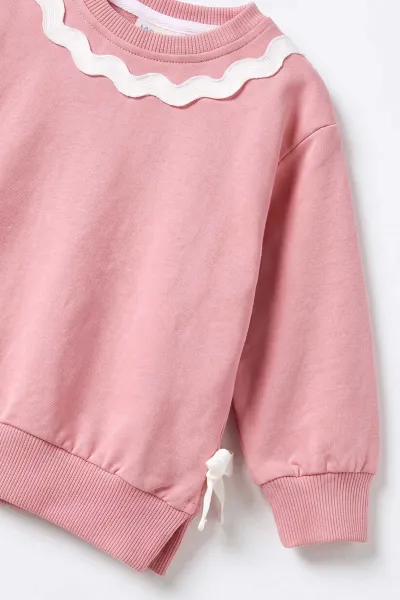 Pembe (1-4 Yaş)Yaka Paçası Dantelli Fiyonklu İki İp Kız Çocuk Takım 477766