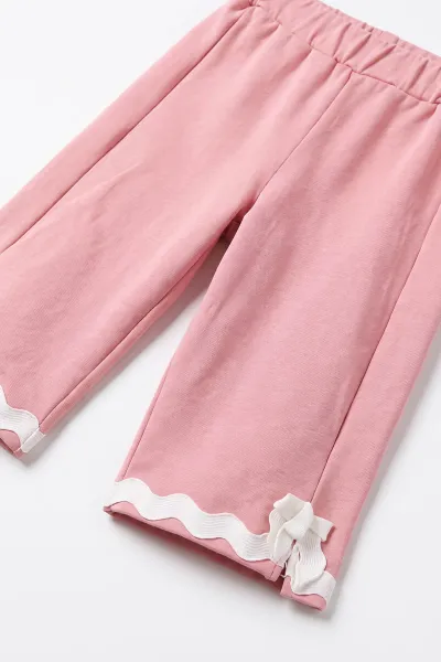 Pembe (1-4 Yaş)Yaka Paçası Dantelli Fiyonklu İki İp Kız Çocuk Takım 477766