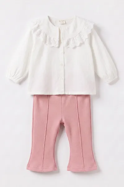 Pembe (1-4 Yaş)Yakası Dantelli Badili Peluş Yelekli Alt Şardonlu Kız Çocuk&Bebek 3'lü Takım 495194