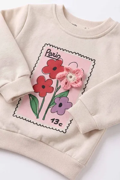 Pembe (1-5 Yaş) 3 ip Şardonlu Sweat Pantolon Kız Çocuk Kışlık Takım 495855