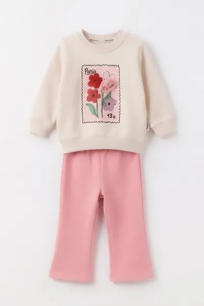 Pembe (1-5 Yaş) 3 ip Şardonlu Sweat Pantolon Kız Çocuk Kışlık Takım 495855