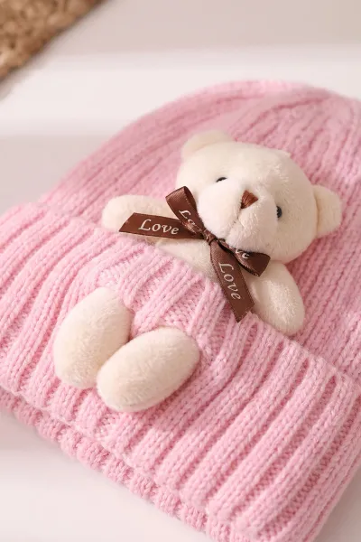 Pembe (1-5 Yaş) Ayıcıklı  Çocuk Atkı Bere Takım 475073