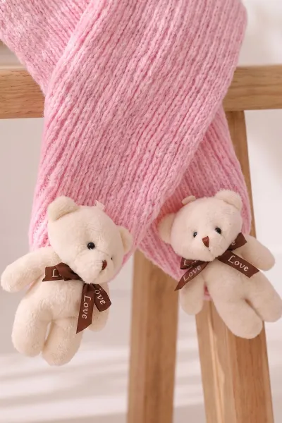Pembe (1-5 Yaş) Ayıcıklı  Çocuk Atkı Bere Takım 475073