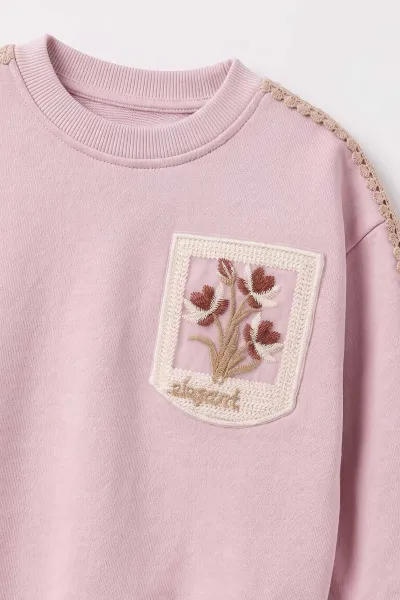 Pembe (1-5 Yaş) Cepli Nakışlı 3 İp Şardonlu Kız Çocuk Kışlık Takım 499029