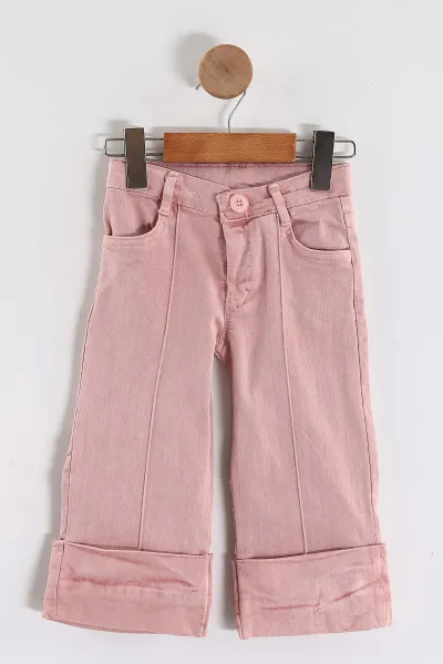 Pembe (1-5 Yaş) Çiçek Nakışlı Badili Fırfırlı Ceketli Kot Pantolonlu Kız Çocuk 3'lü Takım 443776