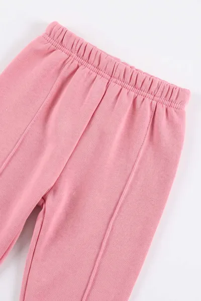 Pembe (1-5 Yaş) Çiçekli ve Fiyonklu 3 İp Şardonlu Kız Çocuk Kışlık Takım 499679