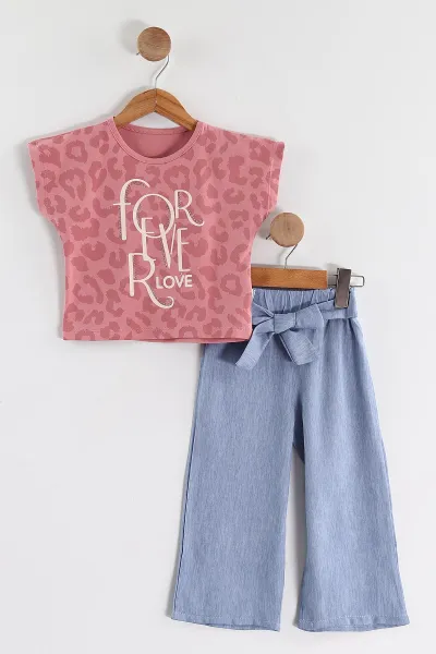 pembe-1-5-yas-for-love-tas-baskili-tensel-pantolonlu-kiz-cocuk-yazlik-takim-436640