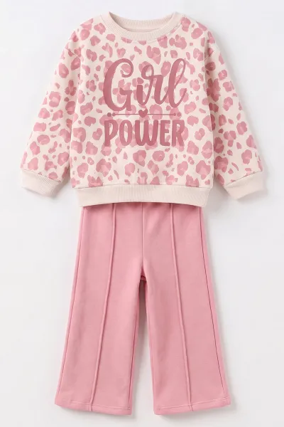 Pembe (1-5 Yaş) Girl Power Baskılı Alt Çimalı İçi Şardonlu Kız Çocuk Kışlık Takım 493962