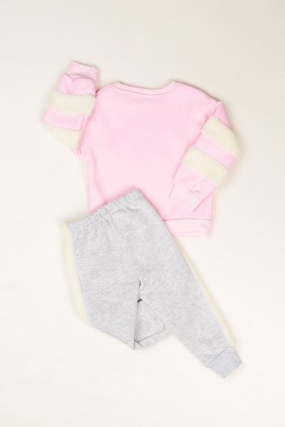 Pembe (1-5 Yaş) Happy Baskılı Peluş Detaylı Kız Çocuk Takım 81631