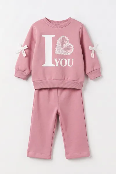 Pembe (1-5  Yaş) Kabartma   Baskılı  3 İp Şardonlu Kız Çocuk Kışlık Takım 499643