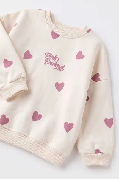 Pembe (1-5 Yaş) Kalp Baskılı 3 İp Şardonlu Kız Bebek&Çocuk Kışlık Takım 499369