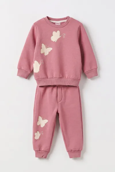 Pembe (1-5  Yaş) Kelebek  Baskılı  3 İp Şardonlu Kız Çocuk Kışlık Takım 499638