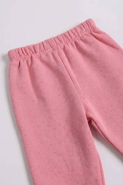 Pembe (1-5  Yaş) Kelebek Nakışlı Taş Baskılı  3 İp Şardonlu Kız Çocuk Takım 483017