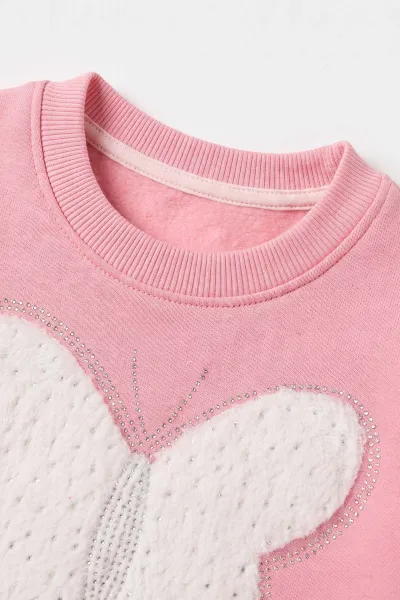 Pembe (1-5  Yaş) Kelebek Nakışlı Taş Baskılı  3 İp Şardonlu Kız Çocuk Takım 483017